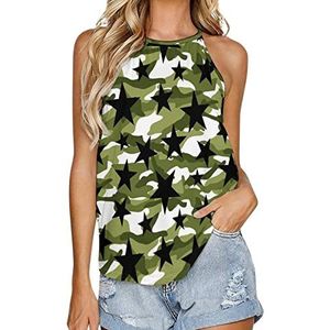Ster en camouflage patroon dames tank top zomer mouwloze t-shirts halter casual vest blouse print t-shirt S