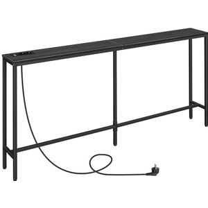 MAHANCRIS Consoletafel met Laadstation, 180 cm Slanke Banktafel, Industriële Inkomtafel met USB-Poorten, Bankbijzettafel Voor Entree, Hal, Foyer, Woonkamer, Zwart ACTHB18UE01