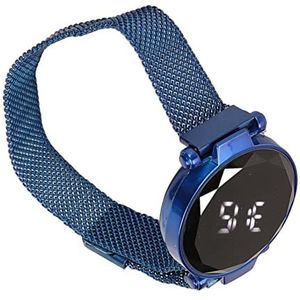 Led-horloge voor Dames, Led-digitale Prachtige Glans, Vouwsluiting, Rond Led-horloge van Glaslegering voor Volwassenen (Blauw)