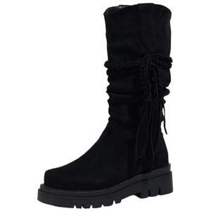 Platform Halfhoge Laarzen Retro Western Cowboylaarzen Met Franjes Dames Herfst Winter Warme Suède Lange Schacht Sneeuwlaarzen Dames Casual Instapschoenen(Black,43 EU)