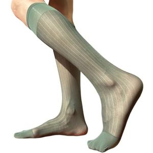 XAGMODSHN Heren Nylon Sheer Pak Sokken Business Dress Sokken Elastische Brede Gestreepte See Through Formele Jurk Over de Kuitkousen, Groen, One size