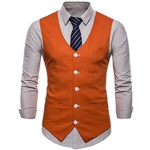 Mannen Formele Vest - Lente Herfst Mens Slim Fit Single Breasted Pak Vest Formele Jurk Business Bruiloft Vest Vest Mannen Effen Kleur Gilet Homme Voor Bruiloft/Business/Partij, Oranje, L