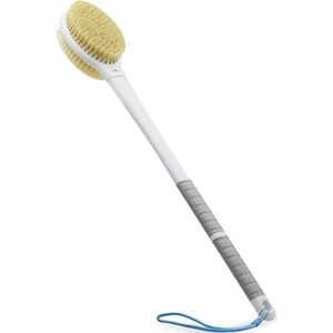 Doucheborstel met zachte en stijve haren, 20,5 inch extra lange steel dubbelzijdige rugschrobber, badborstel, lichaamscrubber, voor nat of droog borstelen (grijs) (superlange handgreep)
