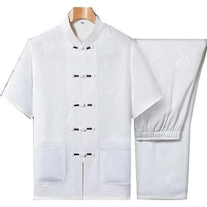 Zomer Tai Chi Uniform Mannen Tang Pak Broek Chinese Traditionele Kleding, Fu Geborduurd Shirt Met Korte Mouwen Oudere, Kung, Martial(Wit,XL XXL)