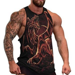 Red Dragon Art Tanktop voor heren, grafische mouwloze bodybuilding-T-shirts, casual strand-T-shirt, grappig sportschool-spier