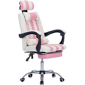 Hoge Rug Gaming Computer Bureaustoel Draaibare Kantoor Fauteuil Stoel Werkstoel Met Voetsteun Voor Thuis Wonen Studie Vergadering (Color : Pink+White)