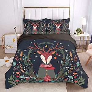 Dekbedovertrek 140x200,Kerst Dekbed Set Zachte Gezellige Beddengoed Set Schattige Elanden Plant Print Kinderen Meisjes Kingsize Dekbedovertrek Slaapkamer Decor Voor Vriend Kerstcadeaus,Single