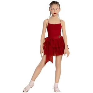 Meisjes Latijns-Amerikaanse dansjurk Dans tankjurk Meisjes Ballroom Dans Rumba Tango Cha Cha Salsa Prestatie Competitiekostuum,Burgundy,130