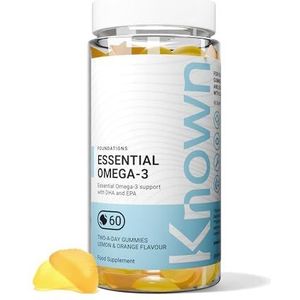 Known Essentiële Omega 3 Gummies – Smaak Citroen & Sinaasappel – Lekkere Alternatief voor Softgels – 120mg Omega 3 met DHA & EPA – Ondersteunt Hartgezondheid & Welzijn – Voorraad 1 Maand