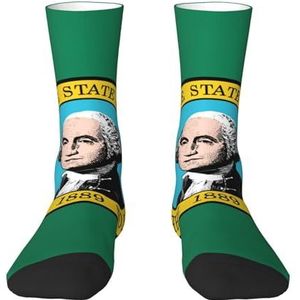 Evengigy Washington Vlag Grappige Sokken Crazy Fashion Cool Gepersonaliseerde Zachte Crew Sokken voor Mannen Vrouwen Unisex, Wit, One size
