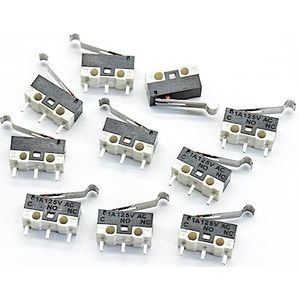 SFOCQVISH TIAIHUA 10 stuks micro-eindschakelaar, drukknop, 1 A, 125 V AC muisschakelaar, 3-polig, lange handgreep, rol, hendel, arm, SPDT, 12 x 6 x 6 mm (goud)