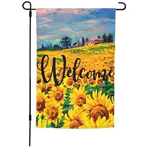 Tuinvlag 30x45cm, zonnebloemen zonsondergang kunst welkom vlag lichtgewicht vlaggen banner, voor college slaapzaal, thuis, carnaval
