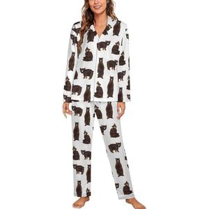 We're Bears dames lange mouw button down nachtkleding zachte nachtkleding lounge pyjama set 2XL