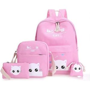 Gyios Backpack 4 Set School Bags Child School Backpacks For Teenager Girls Cute Cat Cartoon Backpack Kids Bag Canvas Schoolbag-d