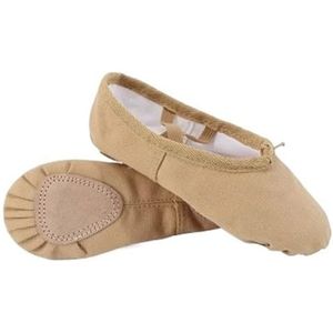 QAUUCP Klassieke dansschoenen van linnen voor meisjes, dansschoenen, gedeelde zool, gymnastiekschoenen, yoga, dansen voor kinderen, balletschoenen (tan, 25)