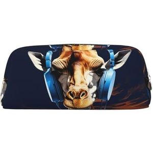 NTVOWPZO Capaciteit Etui Grote Potlood Pouch Giraffe Dragen Hoofdtelefoon Potlood Tas voor Kantoor Kleine Rits Pouch voor Potloden, Zilver, Eén maat, Potlood Tas