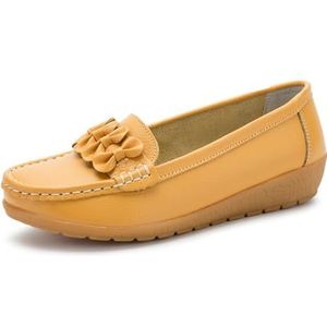 WDUDSUDUW Klassieke lederen loafers voor dames, casual slip-on bootschoenen, comfortabele mocassins met zachte zool, A Yellow, 42 EU