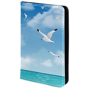 Paspoorthouder, Paspoorthoes, Paspoortportefeuille, Travel Essentials Lighthouse Beach Sea Seagulls, Meerkleurig, 11.5x16.5cm/4.5x6.5 in