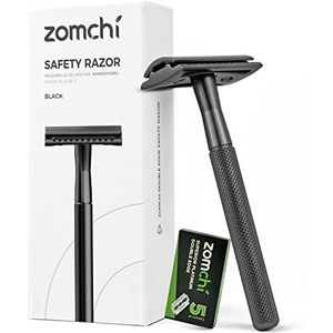 ZOMCHI Veiligheidsscheermes, Safety Razor voor mannen of vrouwen, milieuvriendelijk scheermes met 5 mesjes, geschikt voor alle scheermesjes met dubbele rand, Zwart