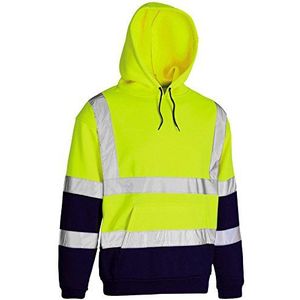 Hi Vis Visibility Safety Work Hoodie | Sweatshirt met capuchon | 2-kleurig en effen, Geel/Navy, S
