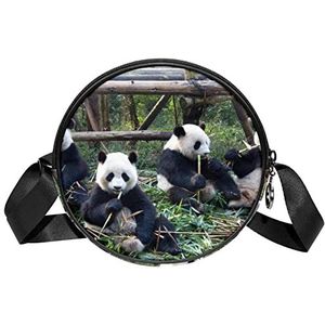 Ronde Crossbody Tas Messenger Bag Purse Voor Vrouwen Leuke Panda's Eten Bamboe, Meerkleurig, 6.7x6.7x2.3 in, Sling Rugzakken