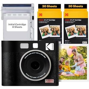 KODAK Mini Shot 3 ERA 4PASS 2-in-1 Instant Camera en Fotoprinter (3x3 inch), eerste 8 vellen + 60 vel Pack Bundel, zwart