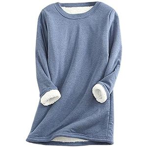 Kmgjc Dames Winter Fleece Sweatshirt, Cashmere Lamstrui, Dikke Warm Basic Shirt, Kerst Elegant Knitwear, Blauw, XXL