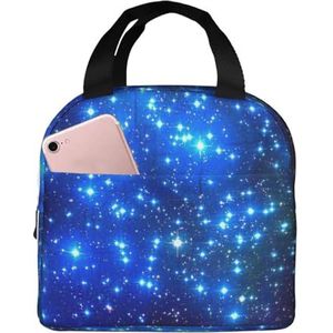 Blauwe glanzende sterren print lunchtas geïsoleerde lunchbox tas herbruikbare draagtas voor vrouwen mannen werk kantoor reizen