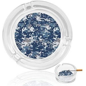 Blauwe Digitale Camouflage Glas Asbak Indoor Outdoor Wasbare Eenvoudige Ronde Ash Trays Gift voor Mannen