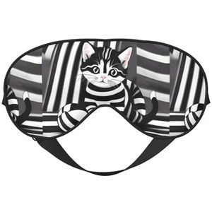 Zwart en wit gestreept kitten unisex elastisch verstelbaar gesp ontwerp verduisterende slaap oogmasker voor thuis reizen yoga kantoor dutje