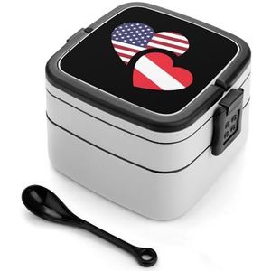 Oostenrijk Amerikaanse vlag Bento Box Met Handvat Alles-in-een Stapelbare 2-Tier Lekvrije Lunch Box Voedsel Containers