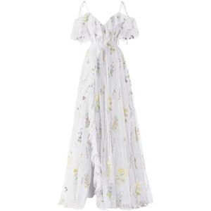 Bruidsmeisjesjurken voor dames, tule voor bruiloft, met split, prinsessenjurk, baljurk, grote maten, Wit, 32