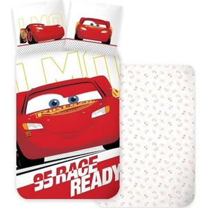BrandMac McQueen Cars Kinderbedset | Dekbedovertrek 100 x 140 cm & kussensloop 40 x 45 cm, 100% katoen | Flash McQueen omkeerbaar beddengoed set voor jongens en meisjes | Zacht en ademend ontwerp