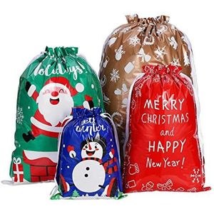 Kerst Klassieke Goodie Zakjes Trekkoord Gift Bags Kleurrijke Aluminiumfolie Zakken for Kerst Koekjes Snoepjes Wikkelen 30 STUKS