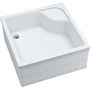 Sellon24® Douchebak met dragers, wit, stabiel, glad, piepschuimdrager, EPS douchecabine, douchebak, acryl, vierkant, R55, betegelbaar diep (80 x 80 x 41 cm)