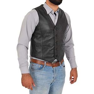 A1 FASHION GOODS Heren volledig lederen vest zwart gilet traditioneel slim vest - koning, Zwart, XXL