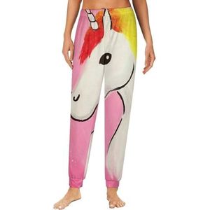 Rainbow Unicorn Damespyjama, loungebroek, elastische tailleband, nachtkleding, broekje, print