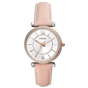 Fossil Carlie horloge voor dames, Quartz uurwerk met roestvrij stalen of leren band, Lichtroze en wit met glitter