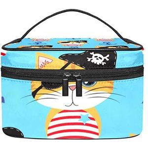Nautische piraat kat anker patroon make-up organizer tas, reizen make-up tas organizer case draagbare cosmetische tas voor vrouwen en meisjes toiletartikelen, Meerkleurig, 22.5x15x13.8cm/8.9x5.9x5.4in
