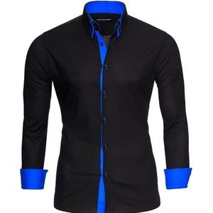 Reslad Alabama RS-7050 Herenhemd, slim fit, contrast, lange mouwen, zwart-blauw, L
