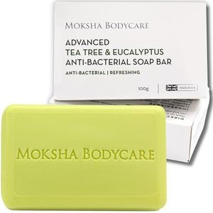 Moksha Tea Tree Olie en Eucalyptus Zeep Bar - [Gemaakt In U.K] Tea Tree Schimmeldodende Scrub Zeep Bar voor Acnevlekken Mee-eters | Parabenen en wreedheid GRATIS - 100g