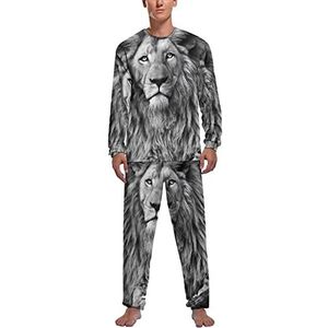 Zwart-wit Afrikaanse leeuw heren pyjama sets lange mouwen top en broek met elastische band nachtkleding lounge pyjama sets 2XL