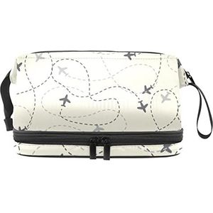 Dubbele Laag Cosmetische Tas Vliegtuig Route Draagbare Make-up Tas Reizen Organizer Pouch voor Vrouwen Meisjes Toiletartikelen Tassen, Meerkleurig, 27x15x14 cm/10.6x5.9x5.5 in, Make-up zakje