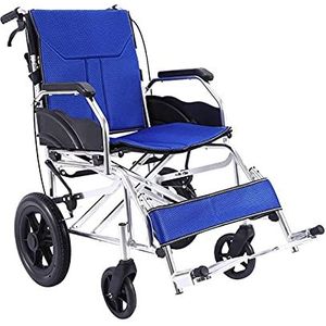 Rolstoelen Opvouwbare reisrolstoel, opvouwbare handmatige rolstoel, kleine aluminiumlegering materiaalveiligheid handrem verwijderbaar wasbaar dubbel zitkussen (blauw)