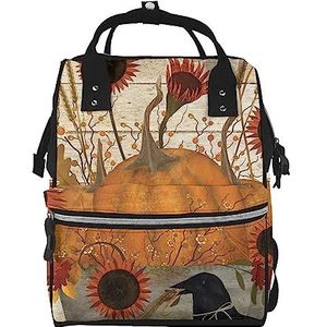 OUSIKA Pompoenen Herfst Print Luiertas Rugzak Multifunctionele Grote Reizen Dagrugzakken Luiertas Voor Moeder Papa, Zwart, One Size, Dagrugzak Rugzakken