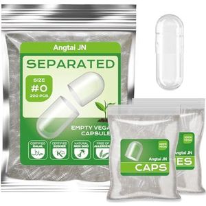 Angtai JN Gescheiden Lege Plantaardige Capsules Maat 0 (200 Eenheden), Lege Capsules om te vullen, Compatibel met Capsule Vulmachine 0