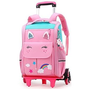 Tanou Schooltas met wieltjes voor meisjes, 40,6 cm, licht, roltas voor meisjes, basisschool, afneembaar, voor schoolreizen, 4-9 jaar, Roze, Petits enfants, Modieus