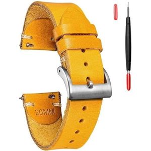 Lederen horlogebanden for mannen Italiaanse Buttero handgemaakte horlogeband Quick Release Vintage vervanging Wrap van 18mm 20mm 22mm (Color : 127-Yellow, Size : 22mm)