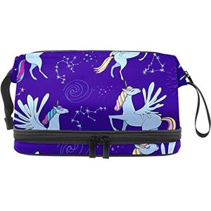 Dubbellaags Cosmetische Tas Eenhoorn Draagbare Make-up Tas Reizen Organizer Pouch Voor Vrouwen Meisjes Toiletries Tassen, Meerkleurig, 27x15x14 cm/10.6x5.9x5.5 in, Make-up zakje