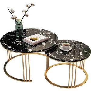 Salontafel Woonkamer Salontafels Nesting Koffie Eindtafels Moderne Decor Bijzettafel Ronde Occasional Stand Theetafel voor Woonkamer Thuis en Kantoor, Set van 2 Zwarte Nachtkastjes (Maat: 70 cm +